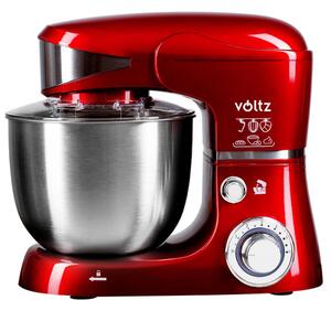 Mixer planetar Voltz V51115G, 1600W, 5 litri, 3 agitatoare, 6 viteze, LED, Roșu metalic