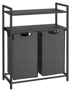 Coș de rufe cu rafturi și sac de rufe detașabil și extensibil 2x46L, negru-gri