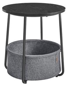 Măsuță depozitare rotundă cu coș textil, gri ardezie și negru 45×51cm
