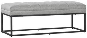 Bancă tapitată cu efect de pânză de in, suportă până la 200 kg, din oțel, gri deschis, 120x44x45,5 cm