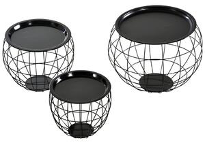 Set de 3 mese de cafea, negru, pliabil