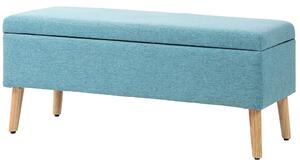 Bancă de depozitare, efect de pânză de in și poliester, design scandinav, albastru, 110x39x45 cm
