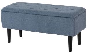 Bancă de depozitare cu pernă, bancă căptușită cu capac rabatabil, albastru, 95 x 38 x 45 cm
