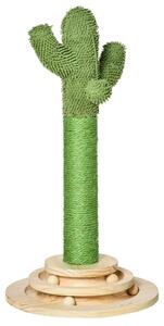 Stâlp de zgâriat pentru pisici în formă de cactus, din lemn de pin și frânghie de sisal, înălțime 60 cm