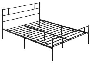 HOMCOM Pat Matrimonial din Oțel 160x200cm, Sipci Integrate, Tetieră, Suport 400kg, Stil Industrial, Negru | Aosom Romania