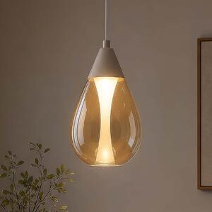 Searchlight Lampă suspendată LED Pear, 1 bec, bej, sticlă chihlimbar, 3.000 K, reglabil, Bej, Camera de zi / sufragerie, Sticlă, Modern