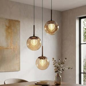 Searchlight Lampă suspendată LED Solis, cu 3 becuri, rotundă, bronz, sticlă, 2.700 K, reglabil, Bronz / Alamă Veche, Camera de zi / sufragerie, Sticlă, glob