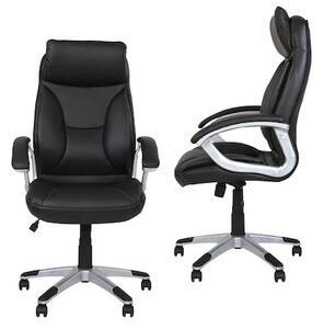 Set 2 scaune directoriale KAVIS, piele naturala, Negru