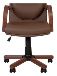 Set 2 scaune directoriale EXONIA EXTRA, brate din lemn, piele ecologica, Brun inchis