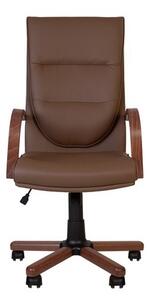 Set 2 scaune directoriale EXONIA EXTRA, brate din lemn, piele ecologica, Brun inchis