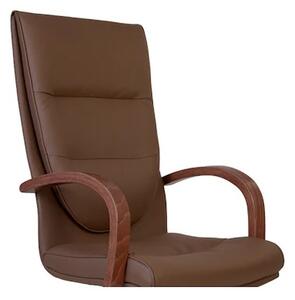 Set 2 scaune directoriale EXONIA EXTRA, brate din lemn, piele ecologica, Brun inchis