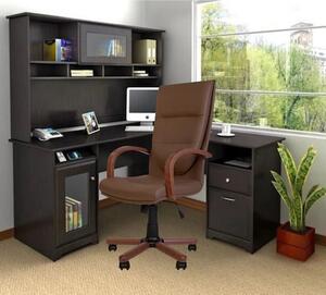 Set 2 scaune directoriale EXONIA EXTRA, brate din lemn, piele ecologica, Brun inchis