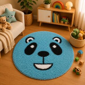 Covor Fantasy Panda, Turcoaz, 67x67 cm, Rotund, 2550 gr mp