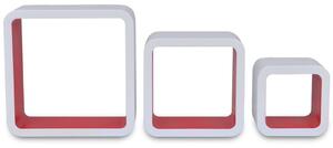 3 Rafturi de tip cub din MDF pentru cărți/DVD-uri, Alb-Roșu
