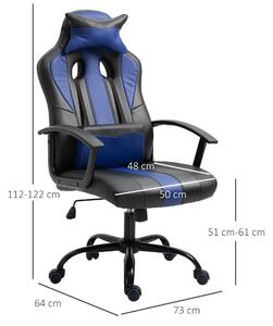 Vinsetto Scaune de birou ergonomice Inaltime Reglabila cu Perna, Negru si Albastru 66x64x116-126 cm