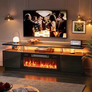 Comodă TV modernă cu șemineu electric LED integrat – 178 cm, Negru
