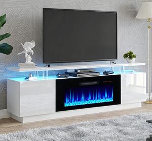 Comodă TV modernă cu șemineu electric LED integrat – 178 cm, Alb