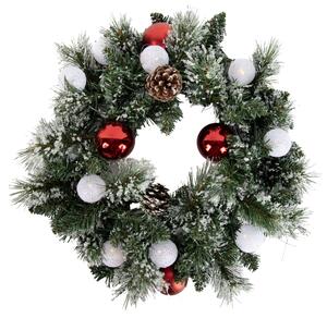 Coroniță de Crăciun albă cu roșu 45cm incl. LED cu temporizator - Jack