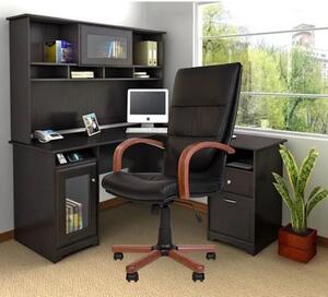 Scaun directorial EXONIA EXTRA, brate din lemn, piele naturala, negru