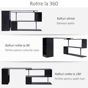 HOMCOM Birou Modern cu Rafturi Rotative 360°, Design L, Negru, PAL, 140x120x78.2cm | Aosom Romania