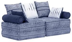 Canapea puf modulară cu 2 locuri, indigo, material textil