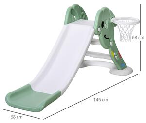 HOMCOM Tobogan pentru Copii 2-6 Ani cu Cos, Minge Basket si Pompa pentru Gradina sau Dormitor copii, Verde si Alb