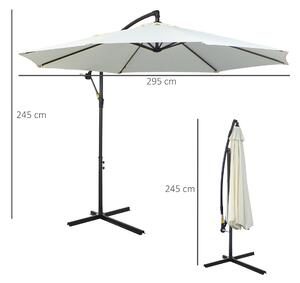 Umbrela pentru Gradina Outsunny Brat cu Manivela, Φ3x2.5m, Alba | Aosom RO