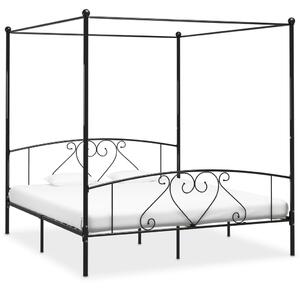 Cadru de pat cu baldachin, negru, 200 x 200 cm, metal