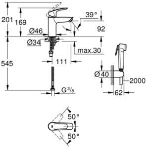 Grohe Eurosmart baterie lavoar cu duș bideu stativ crom 23124003