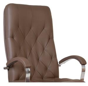 Scaun de birou HAVANA STEEL CHROME, mecanism Multiblock, Brun, piele ecologica