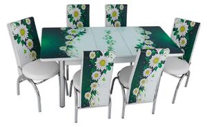 Set masă extensibilă Daisy cu 6 scaune imprimate