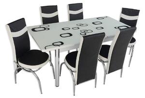 Set masă extensibilă Alb Pătrat cu 6 scaune negru alb