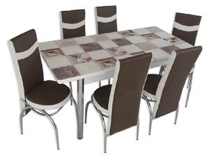Set masă extensibilă Mozaic cu 6 scaune maro alb