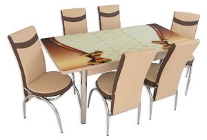 Set masă extensibilă Queen cu 6 scaune crem maro