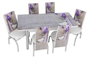 Set masă extensibilă Rustic cu 6 scaune imprimate