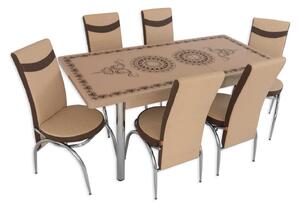 Set masă extensibilă Oriental Brown cu 6 scaune crem maro