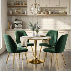 Set Masă Lyma Gold 80 cm cu 4 Scaune Elira Verde