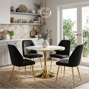 Set Masă Lyma Gold 80 cm cu 4 Scaune Elira Negru