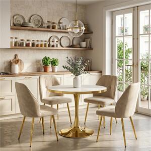 Set Masă Lyma Gold 80 cm cu 4 Scaune Elira Capucino