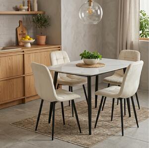 Set Masă fixă Atlas Marble Alb cu 4 Scaune Gya Crem