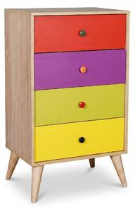 Comoda Adore Rainbow, 4 sertare, Multicolor/Sonoma, 60x104x45 cm