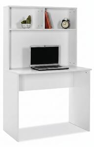 Birou Adore White cu biblioteca, Alb, 90x148x52 cm