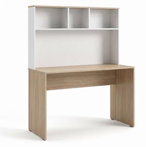 Birou Adore Base cu biblioteca, Alb - Stejar, 110x149x52 cm