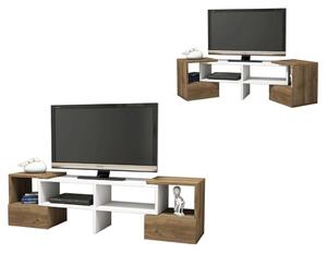 Homemania Comodă TV Fold, 141,2x29,7x38,8 cm, alb și nuc 8681285909183