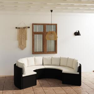 Set mobilier de grădină cu perne, 6 piese, negru, poliratan
