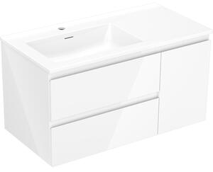 Mexen Orio dulap baie 90 cm cu lavoar Otis stânga, 2S, 1D, alb lucios - 91A13-09047-3-BBFFF00-W18L00