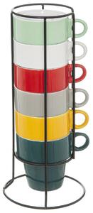 Set 6 cesti colorate pentru cafea + suport metalic