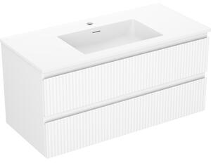 Mexen Rivel dulap de baie 100 cm cu lavoar Otis, 2 sertare, canelat, alb mat - 91A20-10047-2-BFF01-W18M01