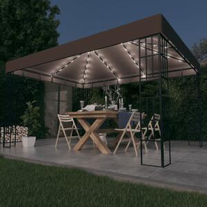 Pavilion cu șiruri de lumini LED, gri taupe, 4x3 m