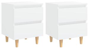 Noptiere cu picioare lemn masiv pin, 2 buc., alb, 40x35x50 cm